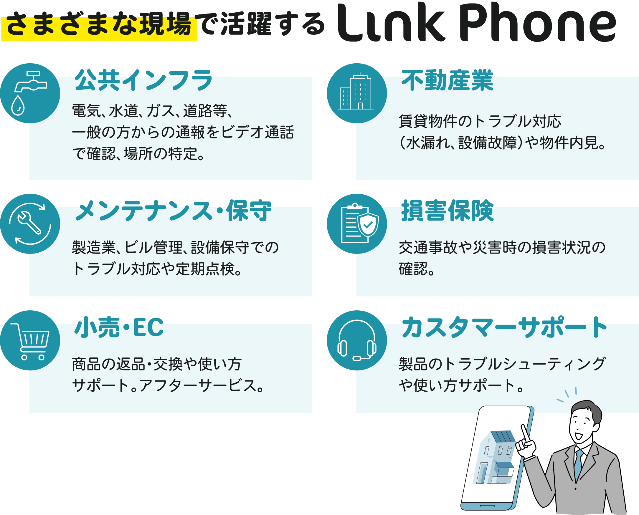 さまざまな現場で活躍するLINK PHONE